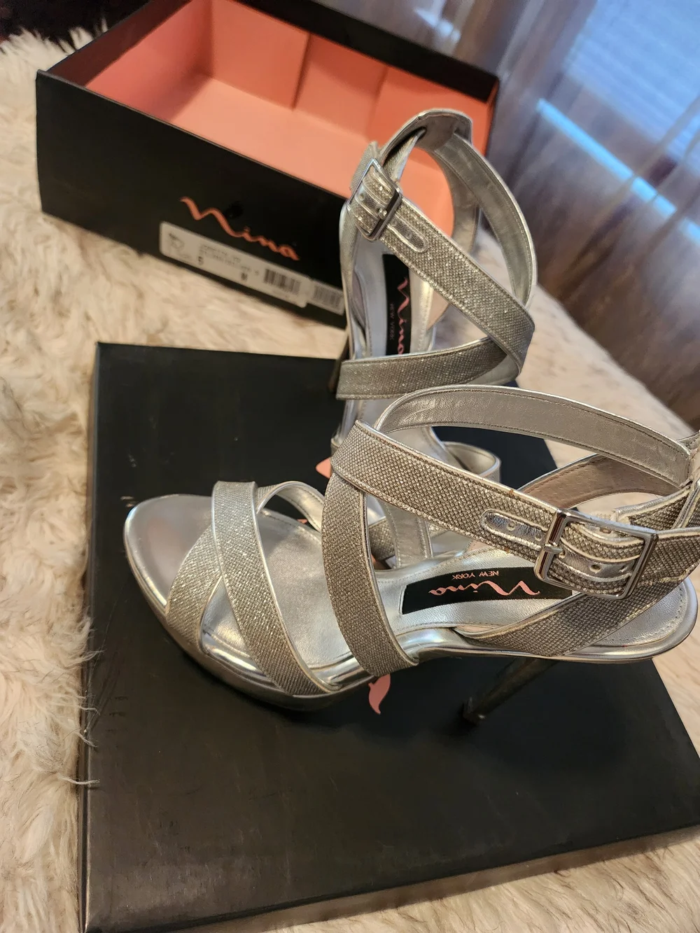 Nina Silver Metallic Platform Strappy Sandals